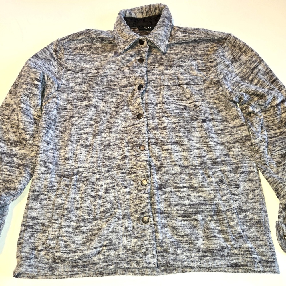 Heather Gray Snap Up Collared Fleece Shacket Shirt Cozy Soft Relaxed Size Med